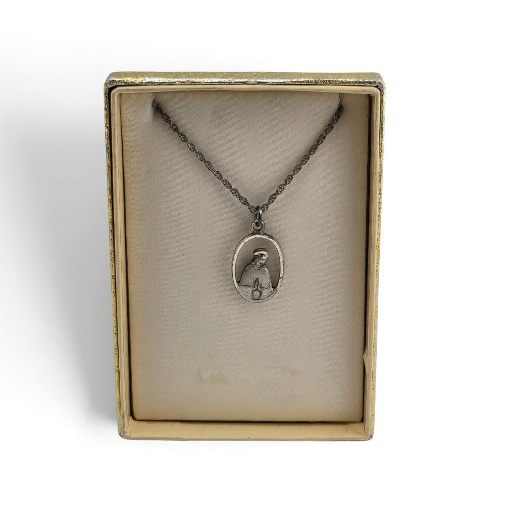 Vintage HH Sterling Silver Our Lady Mount Carmel Sacred Heart Necklace 18"